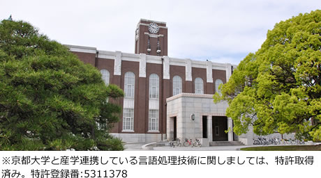 ※京都大学と産学連携している言語処理技術に関しましては、特許取得済み。特許登録番:5311378